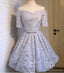 Off Shoulder Short Sleeve Gray Lace Cute Homecoming Prom Dresses, Affordable Short Party Prom Dresses, Perfect Homecoming Dresses, CM304