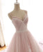Robe de bal longue en dentelle rose pâle perlée A-ligne, Robe de soirée, 12209