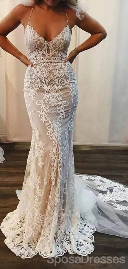 Halter Sexy Lace Γοργόνα Φθηνά Νυφικά Online, Φθηνά Μοναδικά Νυφικά, WD590