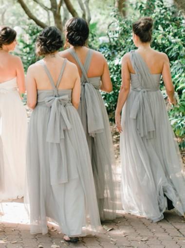 Convertible Soft Tulle Sage Green Long Φορέματα παράνυμφων Online, WG607