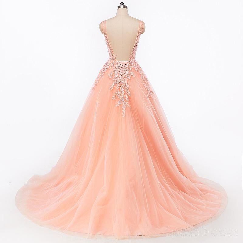 Sexy sem encosto Decote sem alças Lace A linha de Pêssego Longa Noite Vestidos de Baile Popular Barato a Longo 2018 Festa Vestidos de Baile, 17227