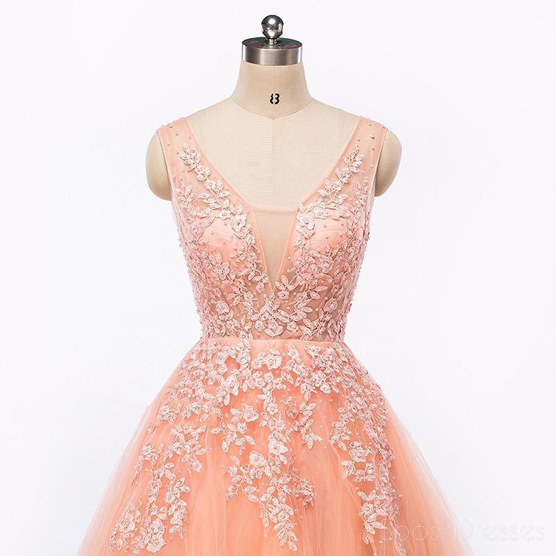 Sexy sem encosto Decote sem alças Lace A linha de Pêssego Longa Noite Vestidos de Baile Popular Barato a Longo 2018 Festa Vestidos de Baile, 17227