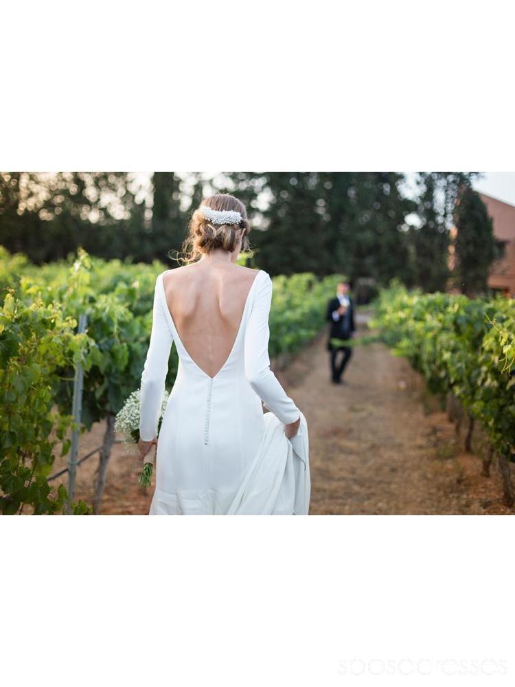 Απλή Backless Μακριά Μανίκια Γοργόνα Φθηνά νυφικά Online, Φθηνά Νυφικά Φορέματα, WD488