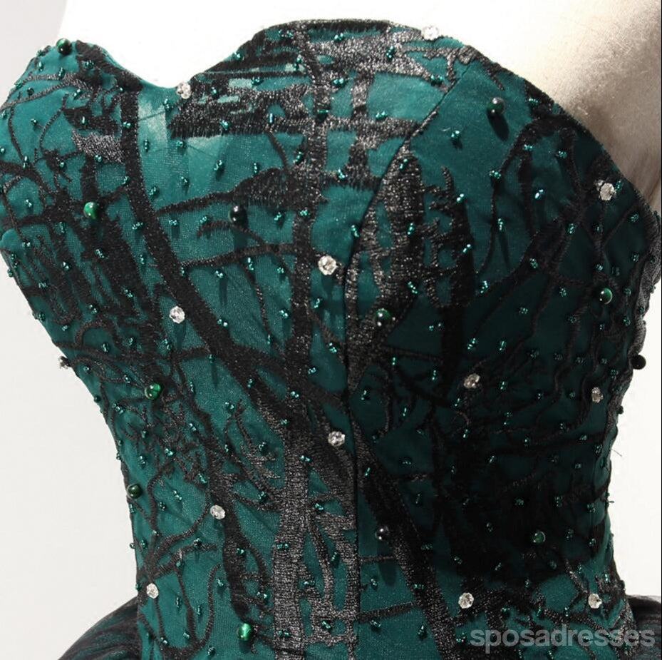 Strapless Dark Green Lace Tulle Homecoming Prom Dresses, CM237