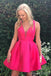 Simple Hot Rose Col V à Bas prix à Court Robes de bal en Ligne, CM649