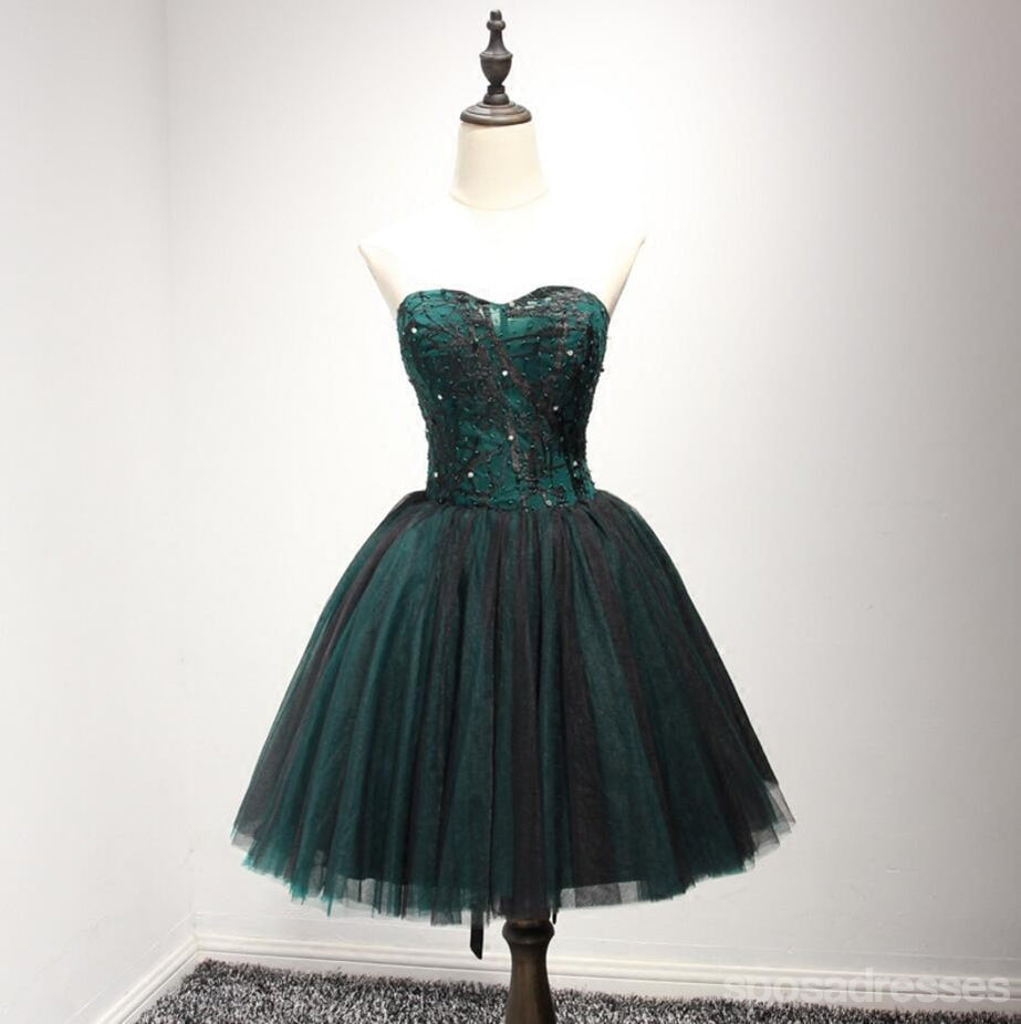 Strapless Dark Green Lace Tulle Homecoming Prom Dresses, CM237
