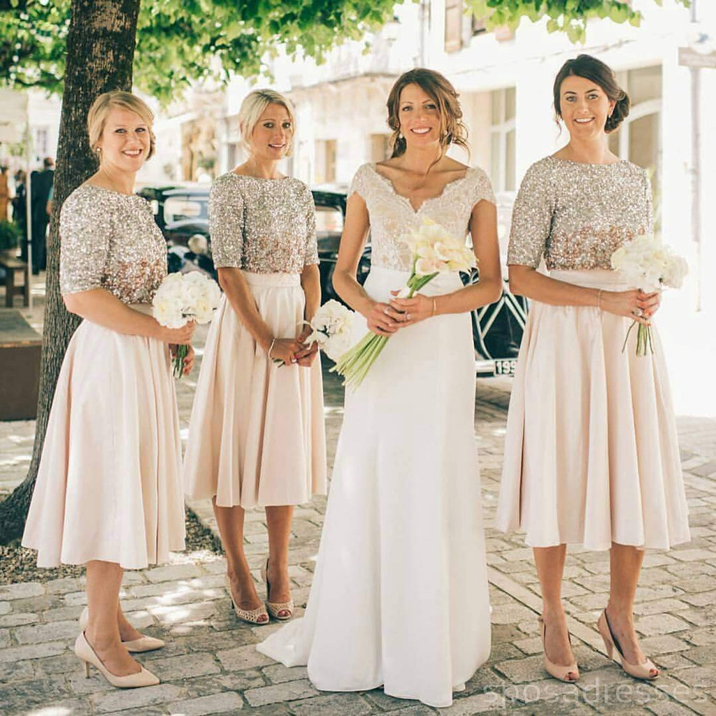 Sexy deux pièces manches courtes strass courtes robes de demoiselle d'honneur pas cher en ligne, WG342