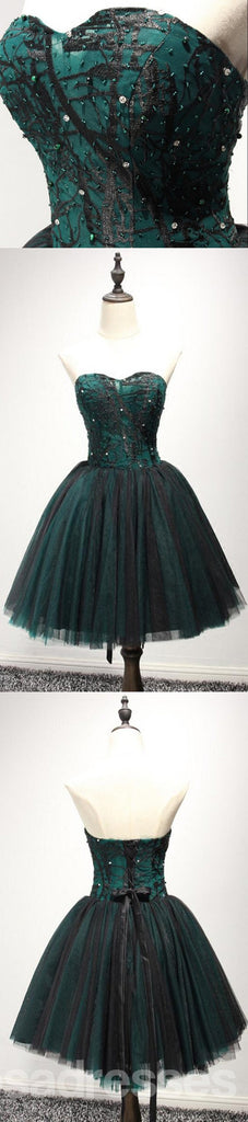 Strapless Dark Green Lace Tulle Homecoming Prom Dresses, CM237
