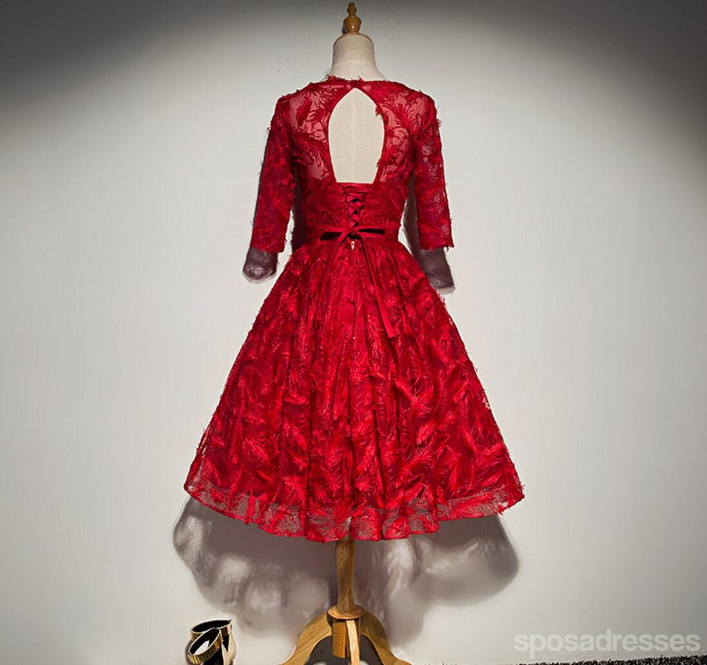 Modesto de Manga Longa Vermelha de Laço Bonito Baile Vestidos de Baile, Acessível, de Festa Curto Vestidos de Baile, Regresso a casa Perfeita Vestidos, CM310