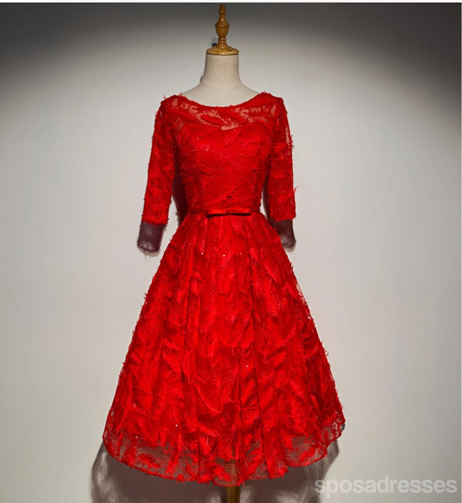 Modesto de Manga Longa Vermelha de Laço Bonito Baile Vestidos de Baile, Acessível, de Festa Curto Vestidos de Baile, Regresso a casa Perfeita Vestidos, CM310