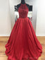 2018 Fashion New Style Halter Beaded A line Long Evening Prom Dresses, 17350