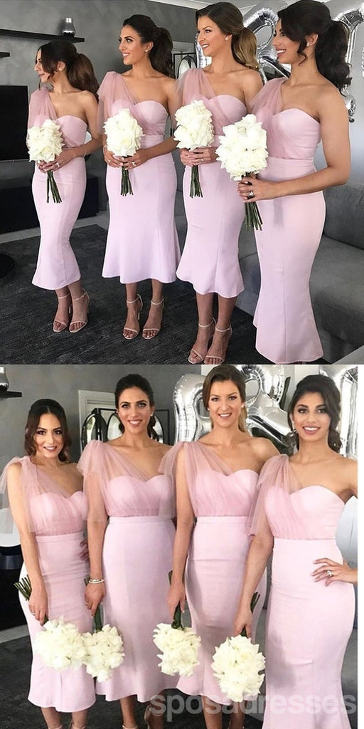 Pink Mermaid One Shoulder Cheap Short Bridesmaid Dresses Online,WG1222