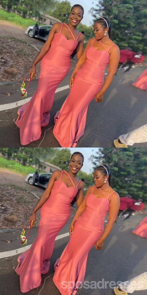 Pink Mermaid Unique Spaghetti Straps Cheap Long Bridesmaid Dresses,WG1520
