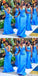 Blue Mermaid Spaghetti Straps V-neck Cheap Long Bridesmaid Dresses,WG1407