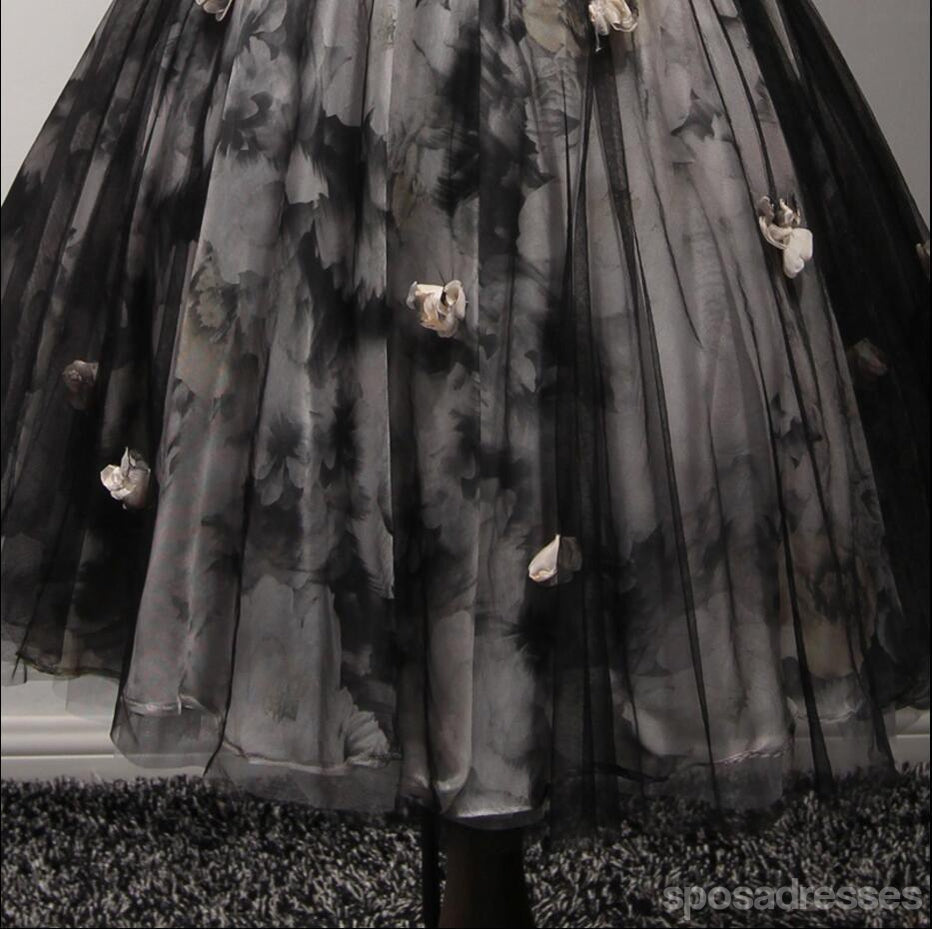 V decote vestidos de baile para os estudantes de regresso para casa de cadarço pretos curtos, pouco vestido posterior, CM205