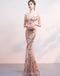 Off Shoulder Rose Gold Sequin Γοργόνα Long Evening Prom Dresses, Evening Party Prom Dresses, 12324