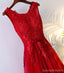 Red Lace Round Neckline Short Homecoming Prom Dresses, Affordable Corset Back Short Party Prom Dresses, Perfect Homecoming Dresses, CM245