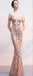 Off Shoulder Rose Gold Sequin Γοργόνα Long Evening Prom Dresses, Evening Party Prom Dresses, 12324