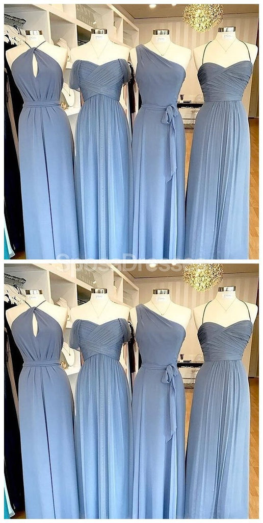 Παραπλανητικό Chiffon Blue Φτηνές Μακρά Απλή Bridesmaid Φορέματα Σε Απευθείας Σύνδεση, Φθηνά Φορέματα Παράνυμφων, WG725