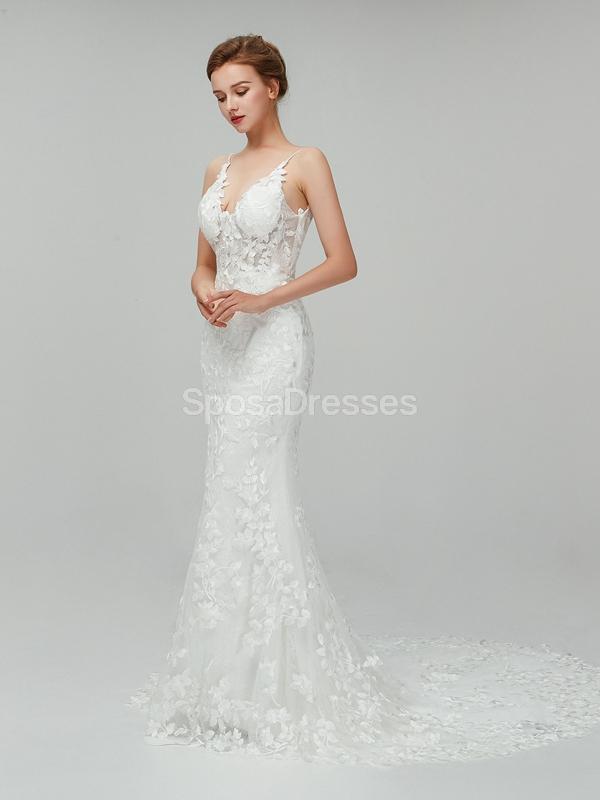 Dentelle classique bretelles sirène robes de mariée pas cher en ligne, robes de mariée uniques, WD560