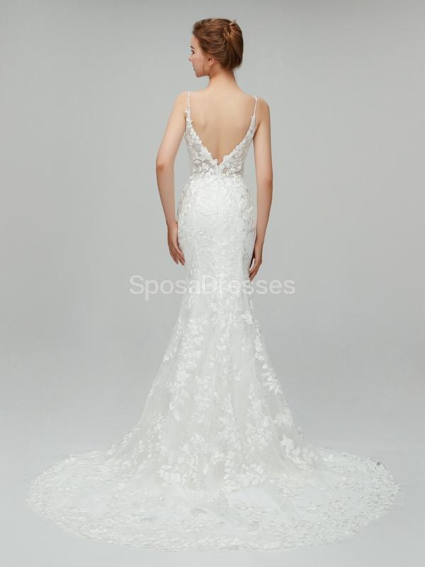 Dentelle classique bretelles sirène robes de mariée pas cher en ligne, robes de mariée uniques, WD560
