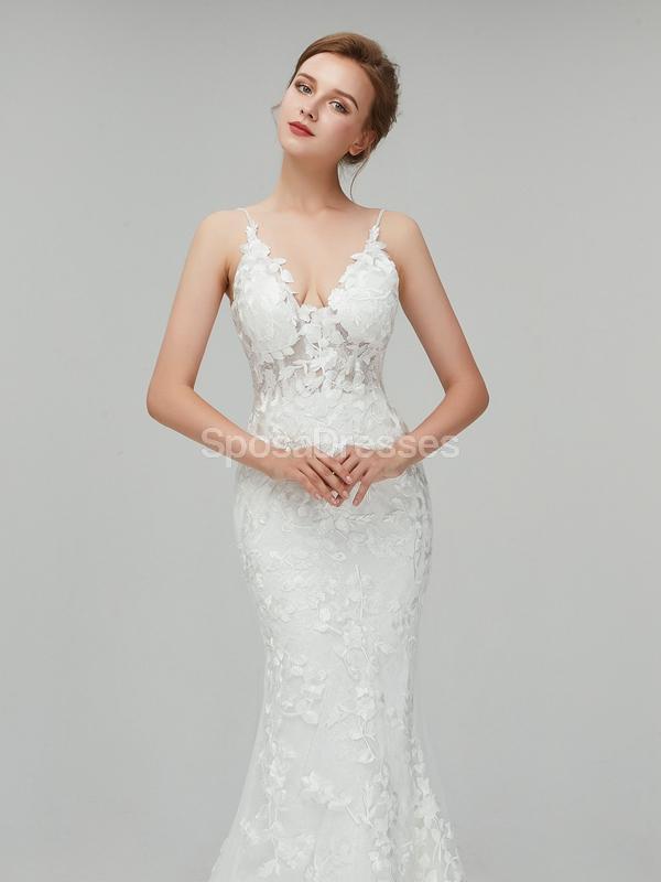 Dentelle classique bretelles sirène robes de mariée pas cher en ligne, robes de mariée uniques, WD560