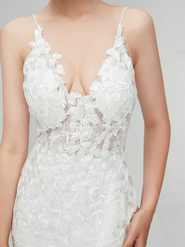 Dentelle classique bretelles sirène robes de mariée pas cher en ligne, robes de mariée uniques, WD560