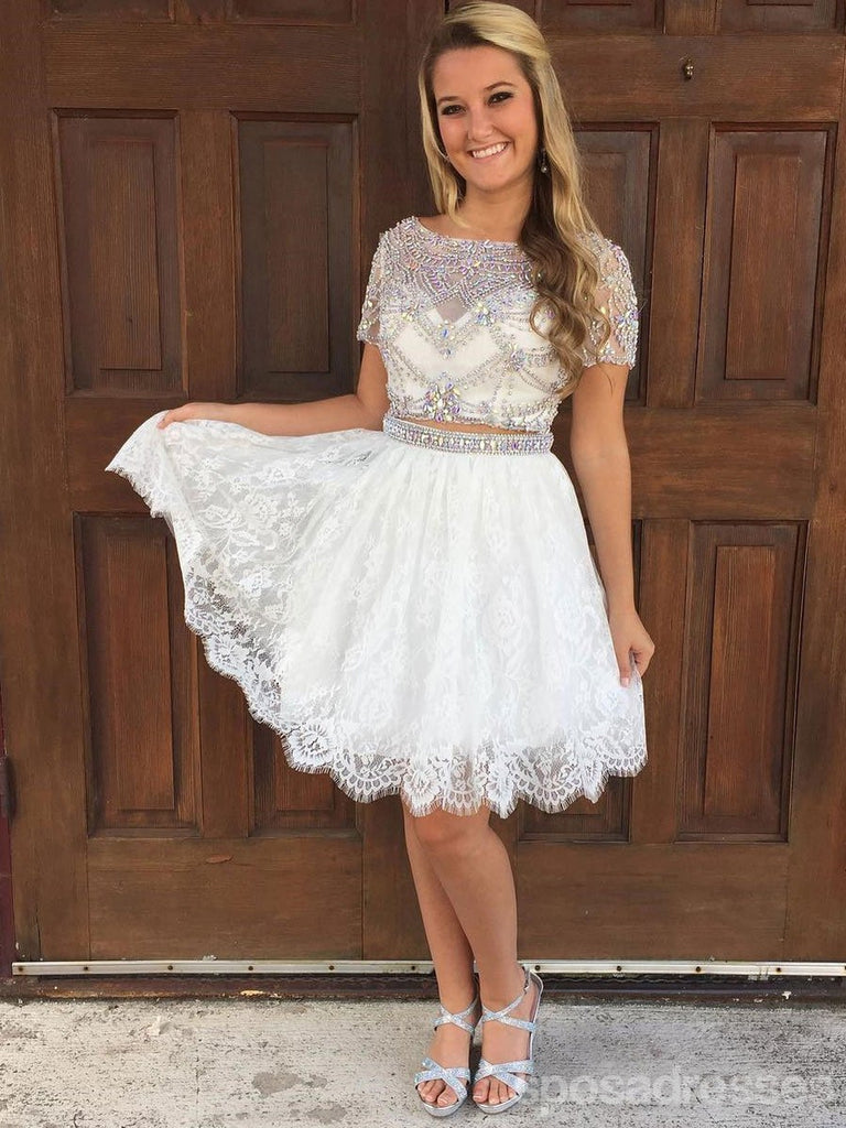Τα Μανίκια καπ Rhinestone Δύο Κομμάτια Short Homecoming Φορέματα 2018, CM503