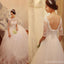 Ilusão metade de cadarço de manga vestidos de casamento de tule enfeitados com contas, vestido de noiva de cadarço de vantagem, WD0005