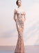 Off Shoulder Rose Gold Sequin Γοργόνα Long Evening Prom Dresses, Evening Party Prom Dresses, 12324