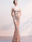 Off Shoulder Rose Gold Sequin Γοργόνα Long Evening Prom Dresses, Evening Party Prom Dresses, 12324