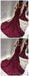Sexy Backless Maroon Sequin Mermaid Side Slit Long Evening Prom Dresses, Sparkly Sweet 16 Dresses, 18341