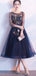 Long Sleop Scoop Lace Navy Φτηνά Homecoming Φορέματα Online, Φθηνά Κοντά Φορέματα Prom, CM795