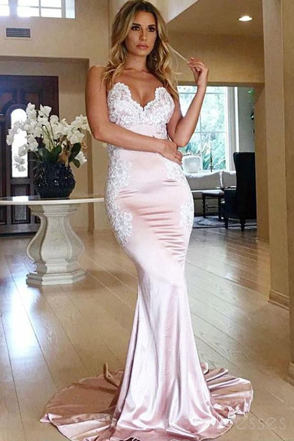 Popular Blush Pink Sweetheart Mermaid Backless Long Evening Prom Dresses, 17691