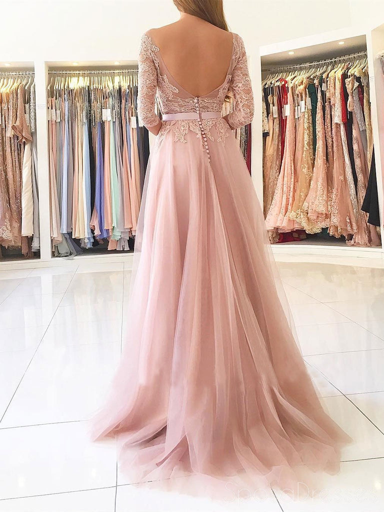 Sexy Split Blush Pink Long Sleeve Lake Evening Prom Dresses, Sexy Party Prom Dresses, 17141