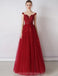 Το Cap Sleeves Red Beaded Sequin A-line Long Evening Prom Φορέματα, Evening Party Prom Φορέματα, 12326