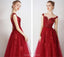 Το Cap Sleeves Red Beaded Sequin A-line Long Evening Prom Φορέματα, Evening Party Prom Φορέματα, 12326
