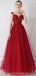 Το Cap Sleeves Red Beaded Sequin A-line Long Evening Prom Φορέματα, Evening Party Prom Φορέματα, 12326