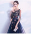 Long Sleop Scoop Lace Navy Φτηνά Homecoming Φορέματα Online, Φθηνά Κοντά Φορέματα Prom, CM795