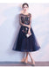 Long Sleop Scoop Lace Navy Φτηνά Homecoming Φορέματα Online, Φθηνά Κοντά Φορέματα Prom, CM795