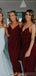 Rouge foncé Bretelles Thé Longueur des Robes de Demoiselle d'honneur en Ligne, pas Cher Robes de Demoiselles d'honneur, WG730