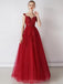 Το Cap Sleeves Red Beaded Sequin A-line Long Evening Prom Φορέματα, Evening Party Prom Φορέματα, 12326