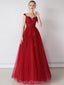 Το Cap Sleeves Red Beaded Sequin A-line Long Evening Prom Φορέματα, Evening Party Prom Φορέματα, 12326