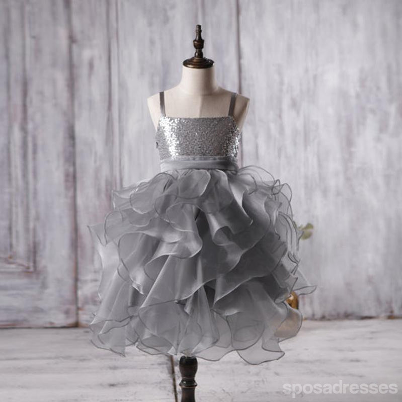 Gris foncé à Paillettes Organza s'empressa de Fleurs Tutu, Robes, pas Cher Populaires de Robes de Fille de Fleur, FG053