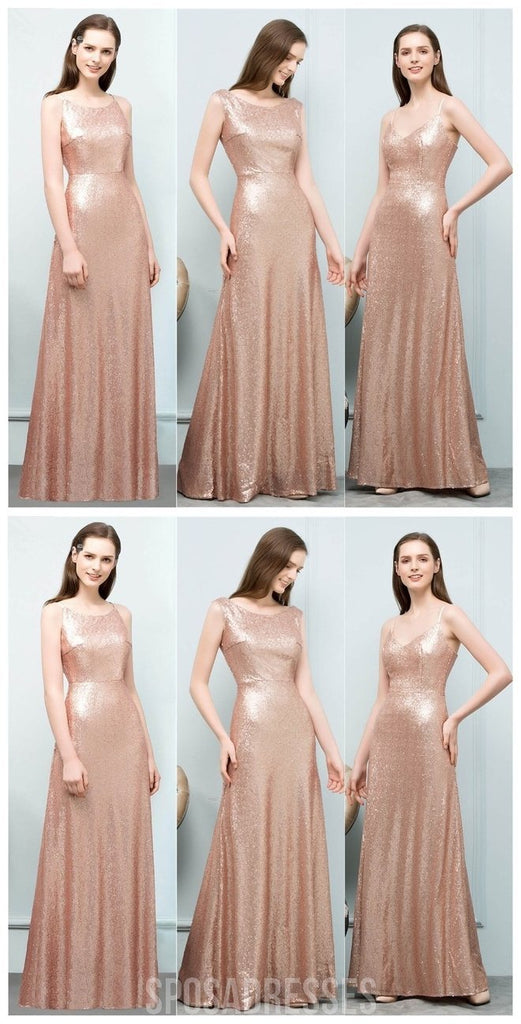 Φτηνές Sparkly Μήκος Πατωμάτων που δεν Ταιριάζουν Χρυσό Πούλιες Φορέματα Παράνυμφων σε απευθείας Σύνδεση, WG547