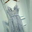 De Manga longa, Decote V Cinza Lace Tule Uma linha de Noite, Vestidos de Baile, Popular Cinza Festa de Formatura com Vestidos Personalizado, Longos Vestidos de Baile Barato Formal Vestidos de Baile, 17191