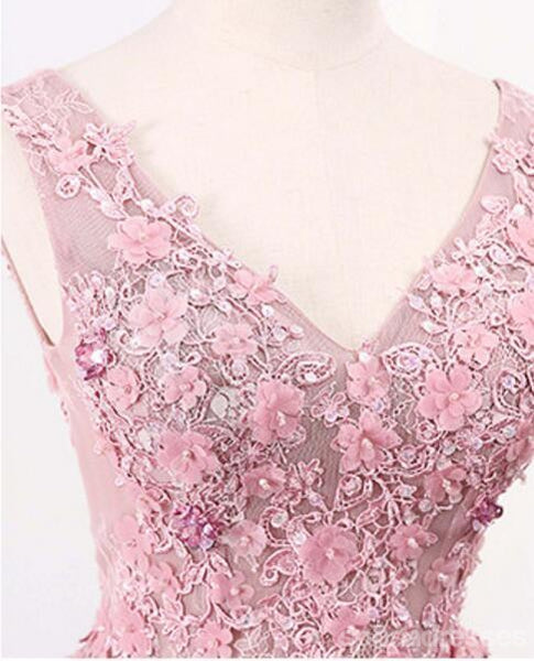Δείτε Μέσα από Blush Pink Lace A line Evening Prom Dresses, Long 2018 Party Prom Dresses, 17282