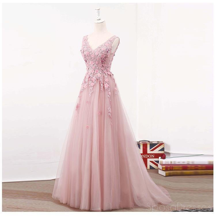 Δείτε Μέσα από Blush Pink Lace A line Evening Prom Dresses, Long 2018 Party Prom Dresses, 17282