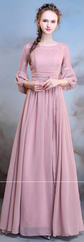 Robes de demoiselle d'honneur pas chères en mousseline de soie longues dépareillées roses en ligne, WG509