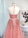 Pink Halter A-line Sleeveless Long Prom Dresses Online,Dance Dresses,12671